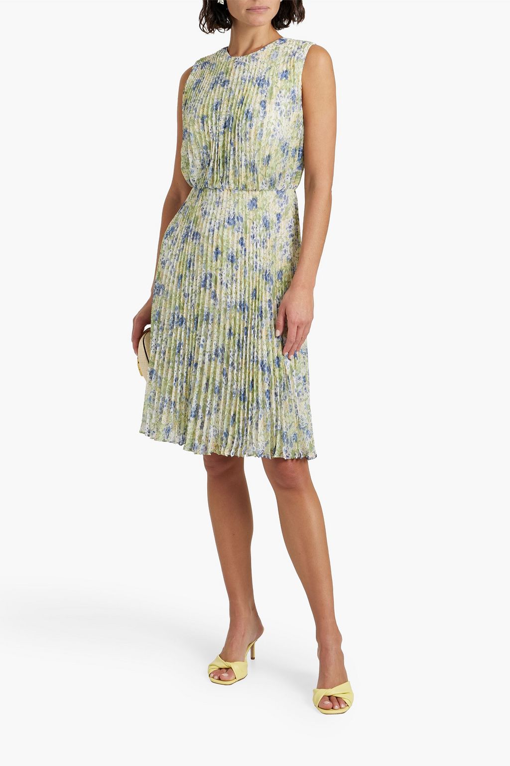 Pleated chiffon dress with floral print MIKAEL AGHAL, green