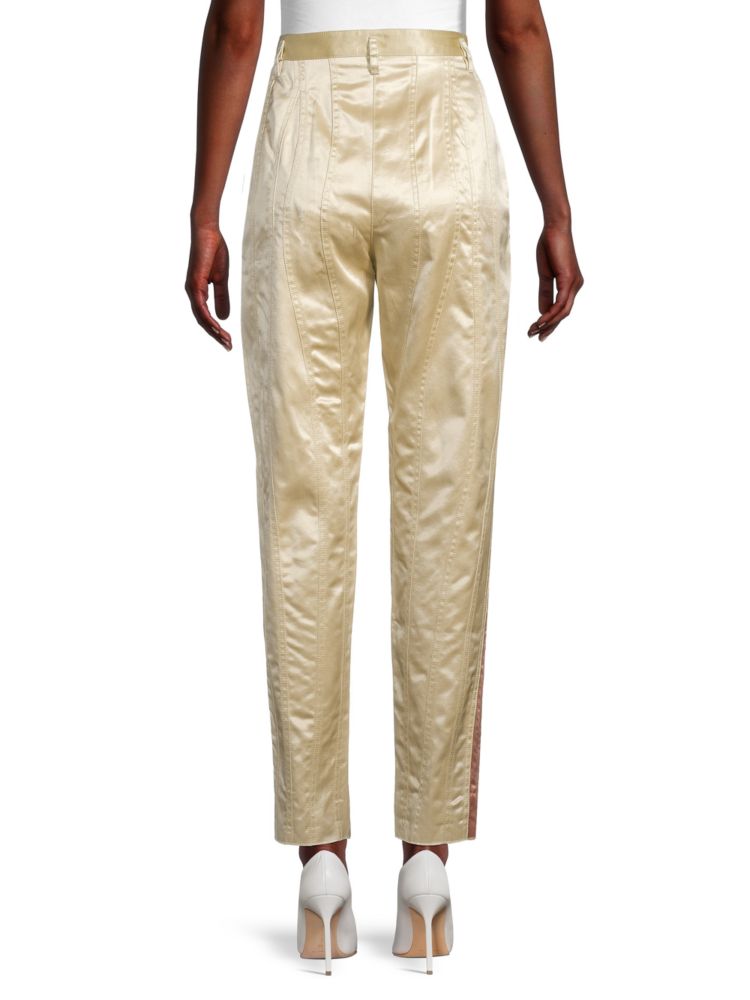 Bottega Veneta Color Blocked Cupro Lined Trousers in Brown Yellow