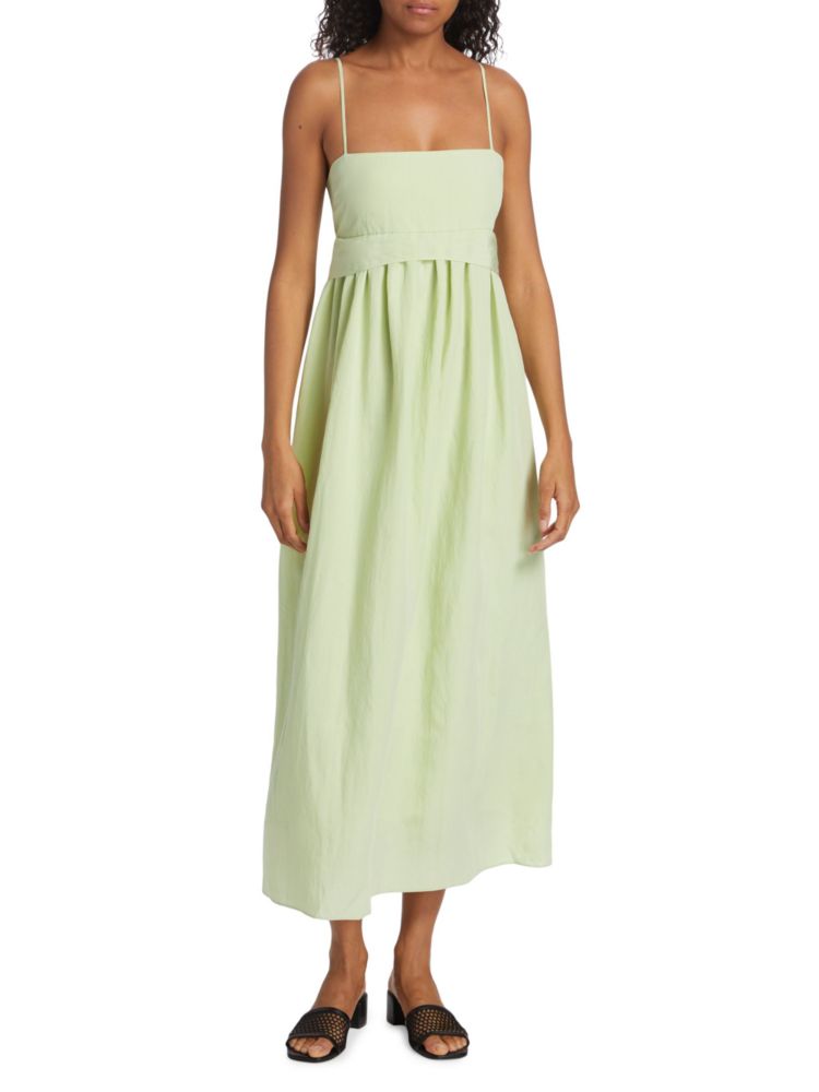 Vince Pleated Bow Maxi Dress in Sweet Grass