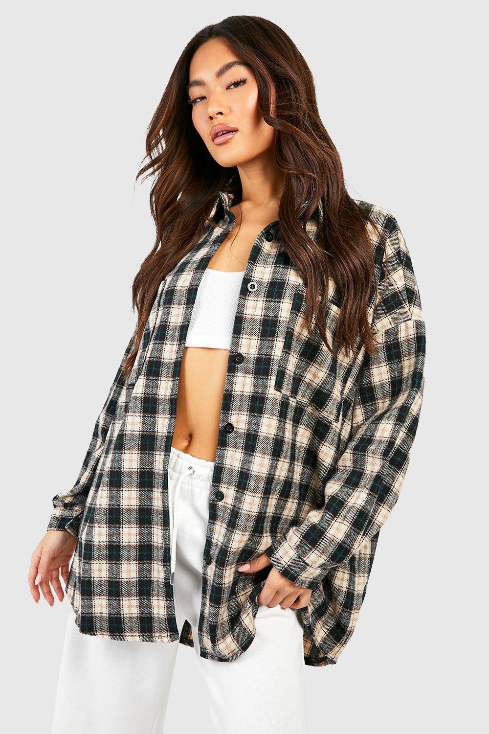 Boohoo Oversized Flannel Shirt, Black