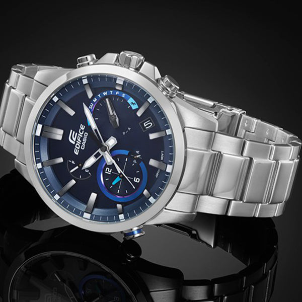 Watch CASIO EDIFICE Solar Powered Waterproof Sports Stainless Steel Strap Mens Blue Analog, blue