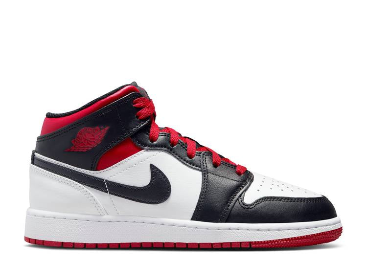 حذاء رياضي AIR JORDAN 1 MID GS 'GYM RED BLACK TOE'، باللون الأبيض