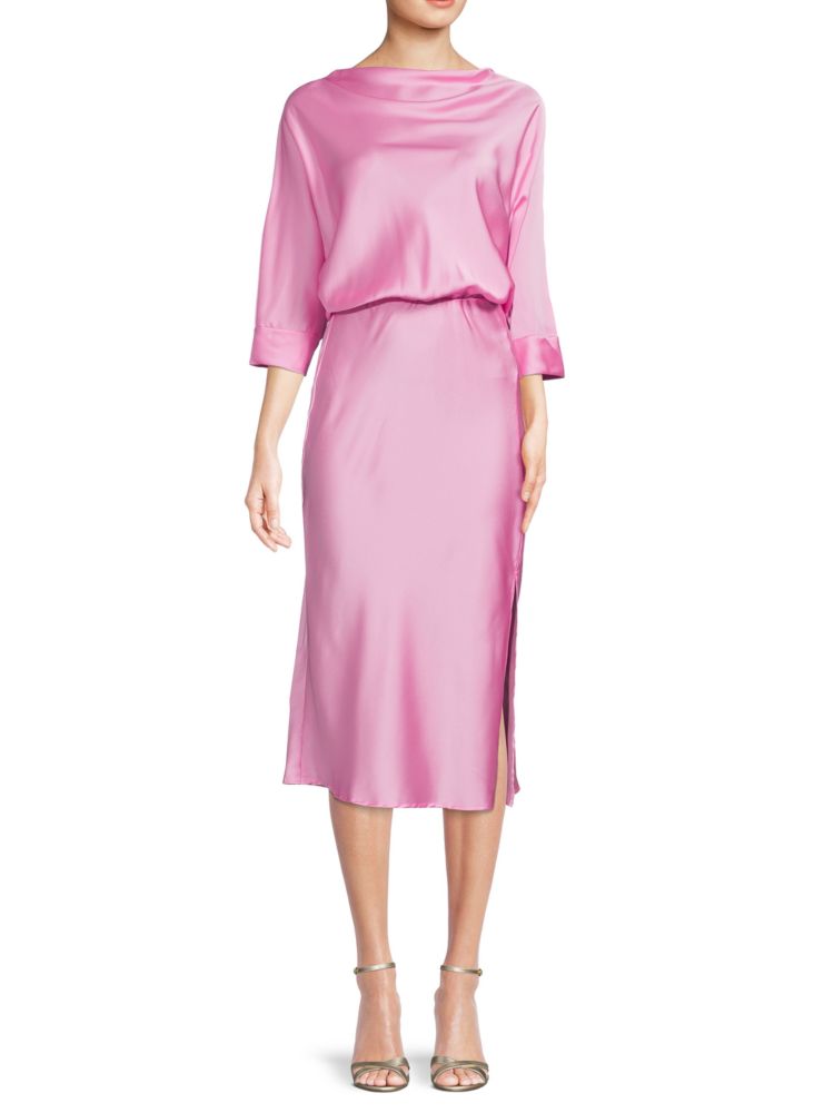 Renee C. Satin Cowl Neck Midi Dress in Barbie Pink