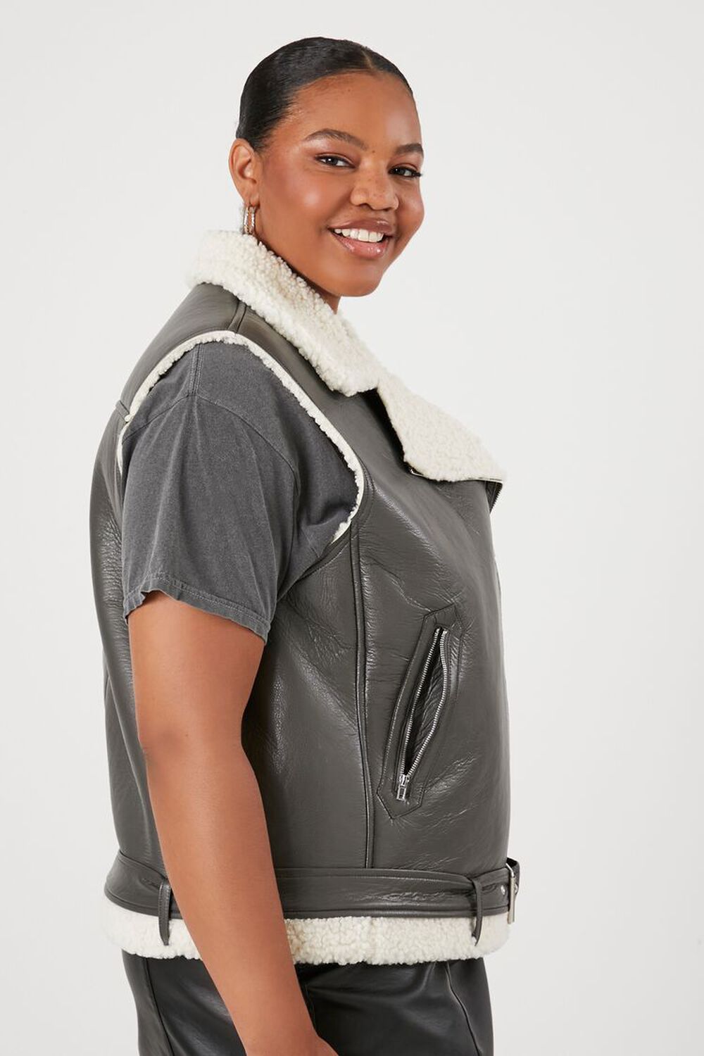 Forever 21 Plus Size Faux Leather Vest, Gray