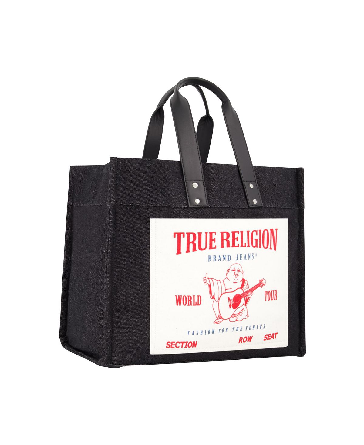 حقيبة يد كبيرة من True Religion مصنوعة من قماش الدنيم الأسود المغسول