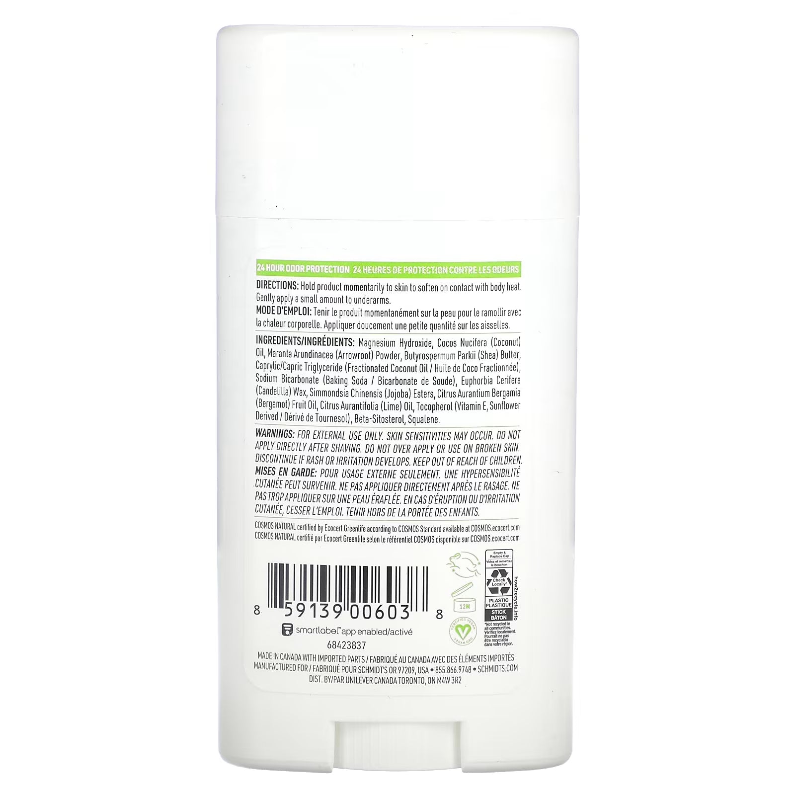 Schmidt's natural deodorant bergamot and lime, 75 g.