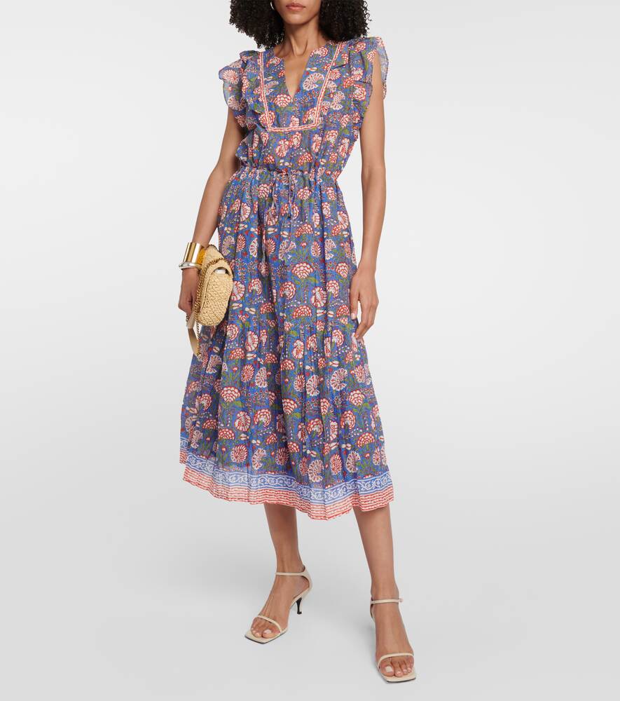 Midi dress Rosalina in cotton VELVET, multi-colored