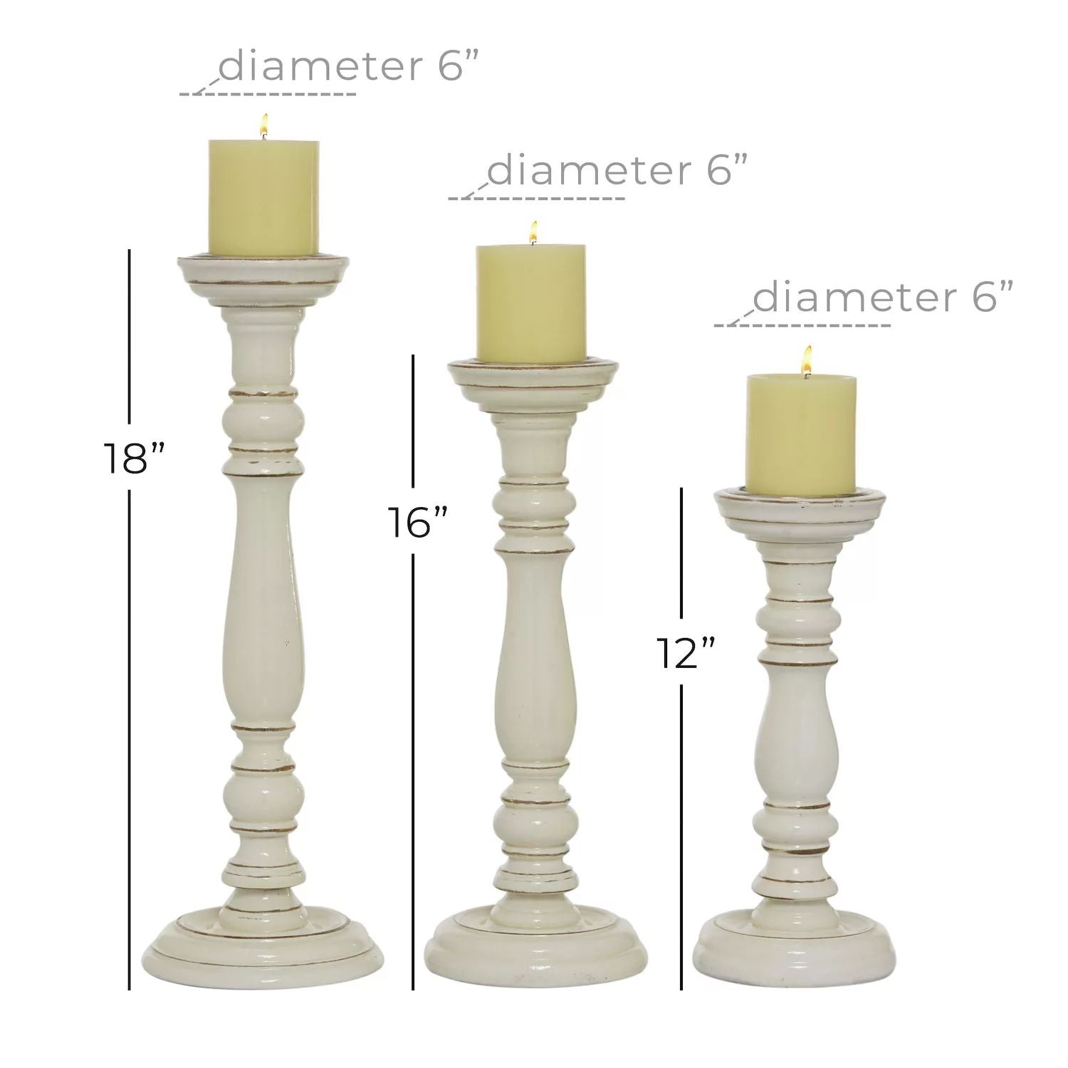 Stella & Eve Tall White Wooden Candle Holder, 3 Piece Set