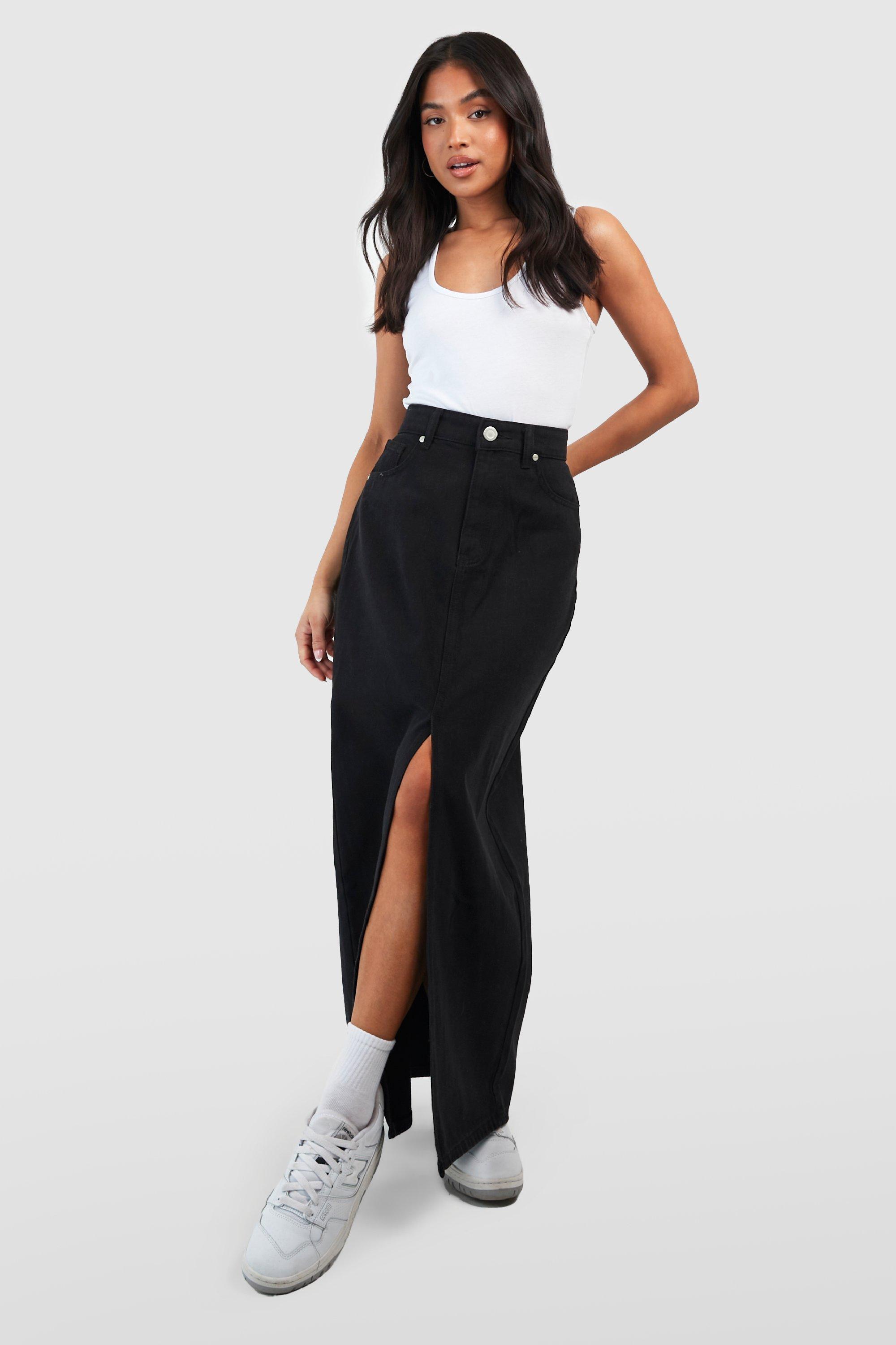 Boohoo Car Front Split Denim Maxi Skirt, Black