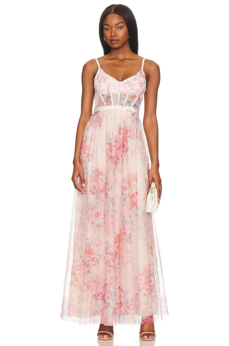 BCBGMAXAZRIA Long Evening Dress, Apricot Blush