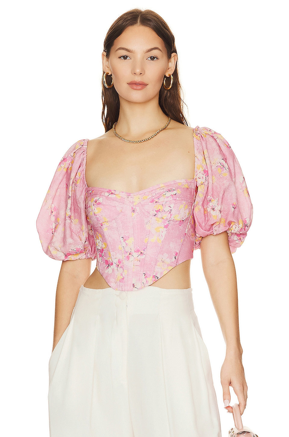 Bardot Kiah Corset Top, Pink Garden