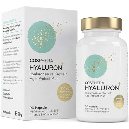 Hyaluronic acid capsules - high dose, 500 mg per capsule. 90 Vegan, Cosphera