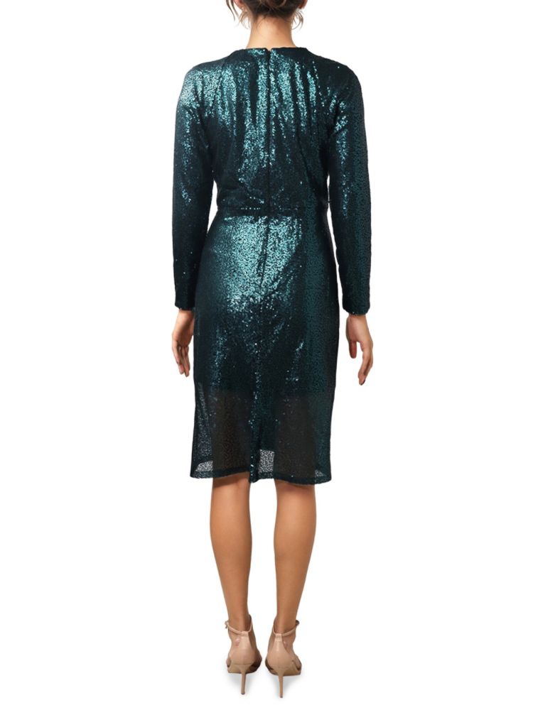 Rene Ruiz Collection draped sequin cocktail dress, turquoise