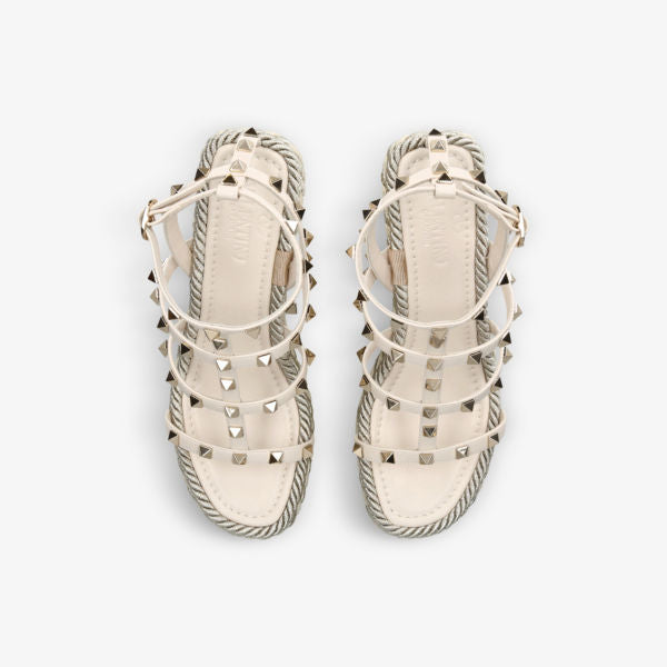 Valentino Garavani Rockstud 95 Braided Leather Heeled Sandals, Beige