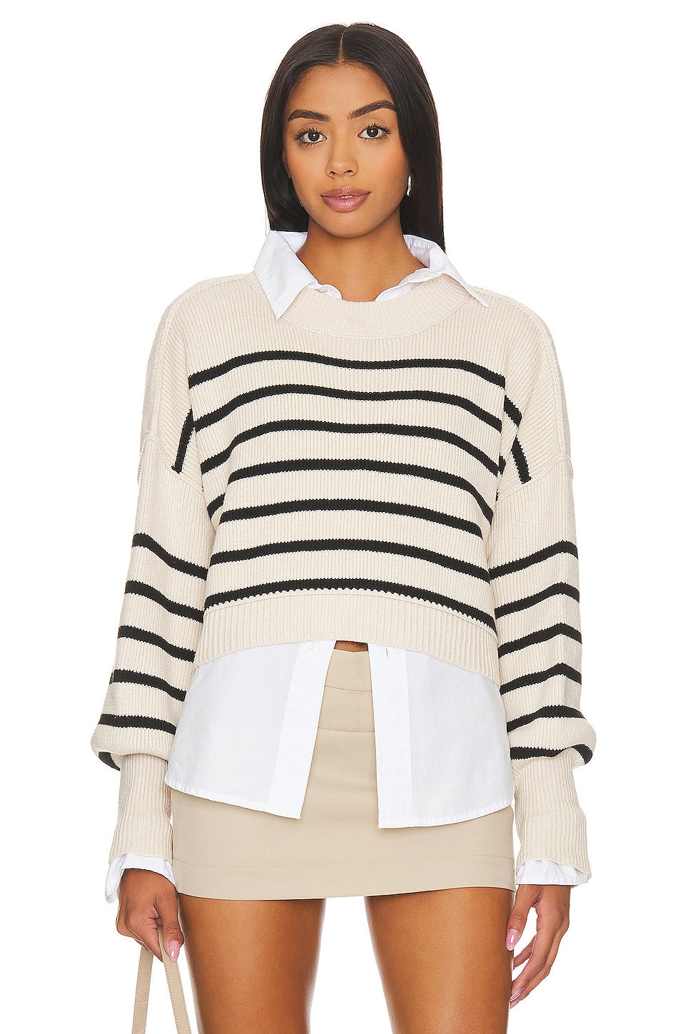 Free People Stripe Easy Street Crop Sweater, Pearl Combo