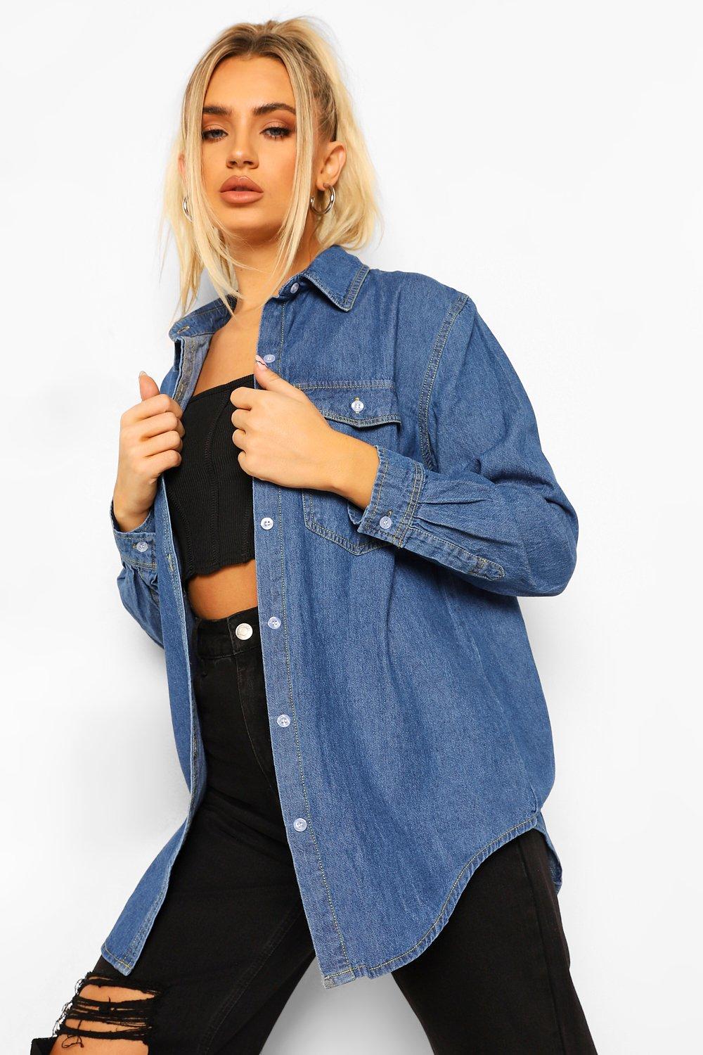 Boohoo oversized denim shirt, blue