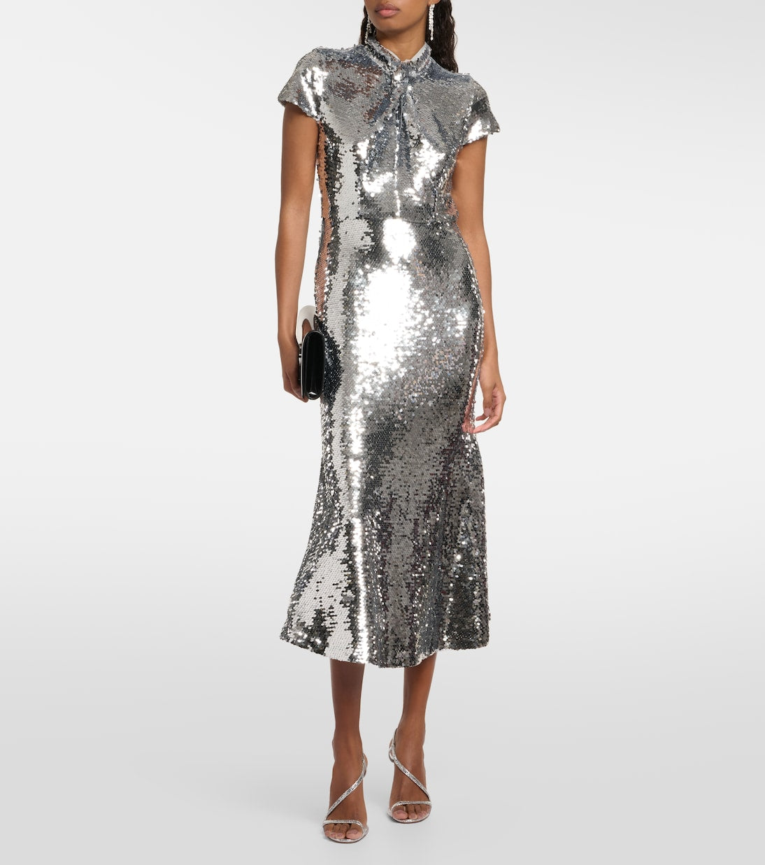 Self-Portrait sequin midi dress, silver