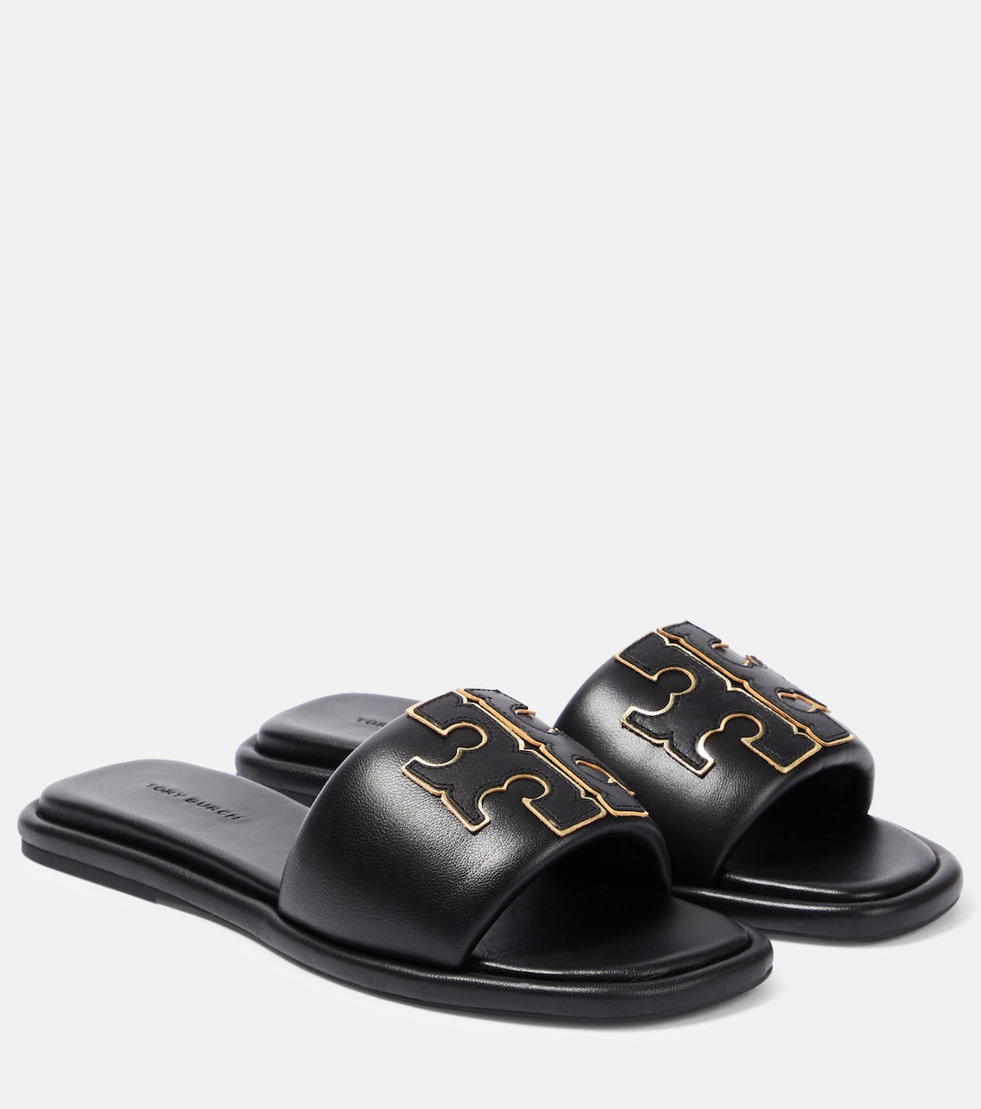 Tory Burch Double T Leather Slides, Black