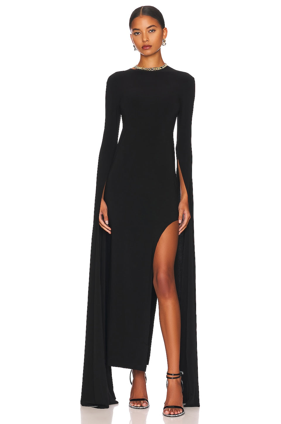 Norma Kamali Ribbon Sleeve Gown Dress, Black