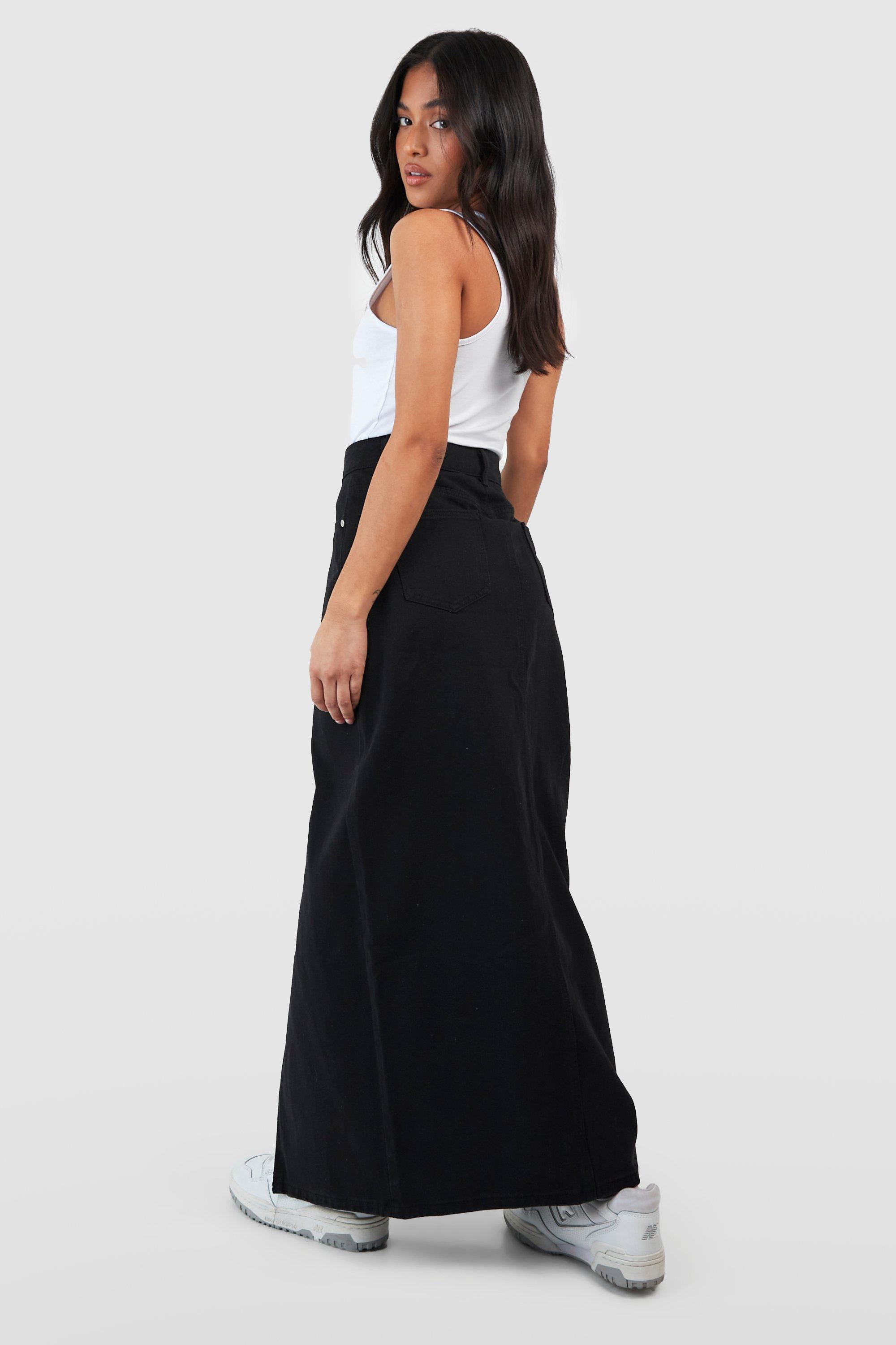 Boohoo Car Front Split Denim Maxi Skirt, Black