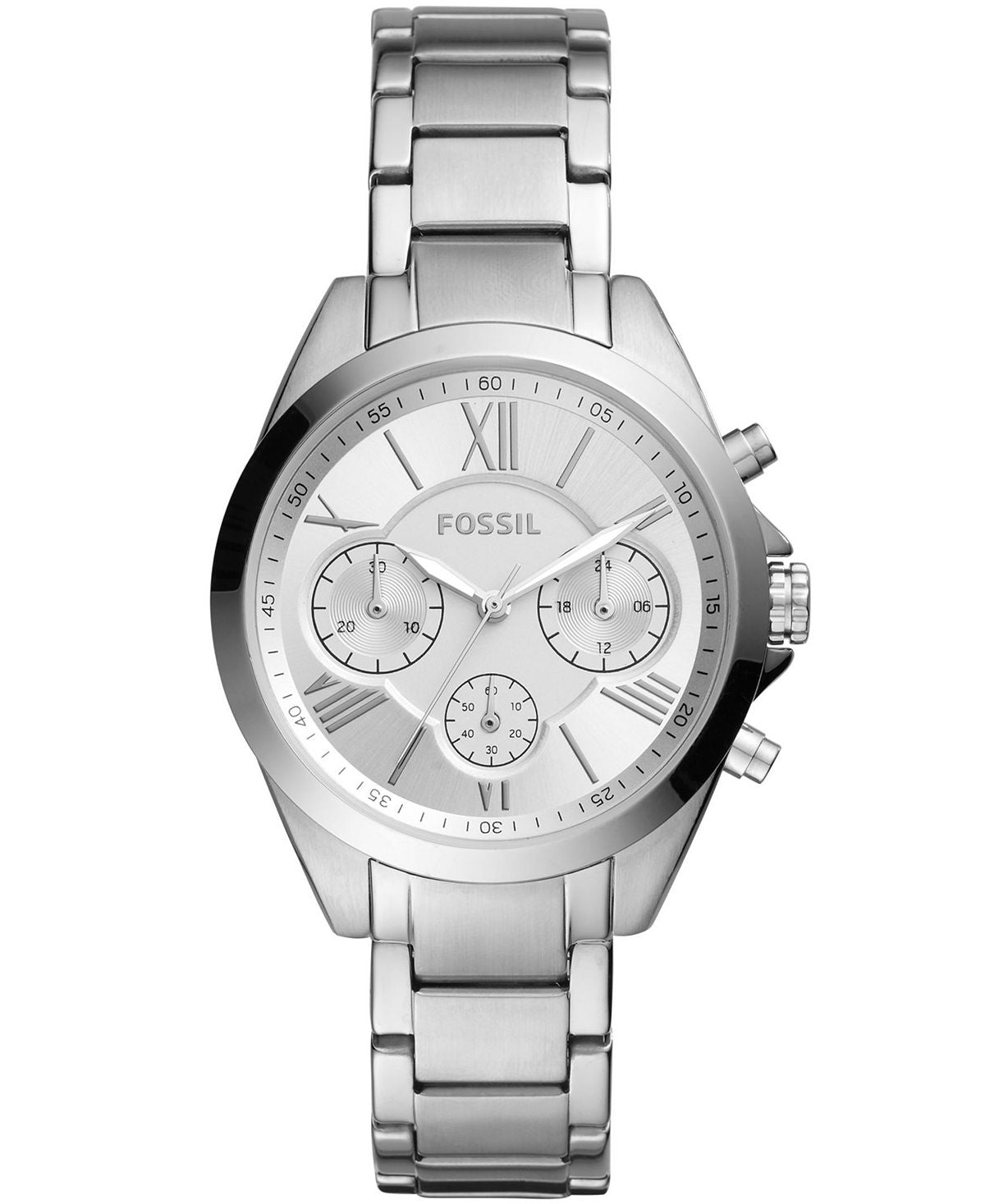 Courier Women's Contemporary Silver Tone Stainless Steel Chronograph Watch , 36 mm Fossil