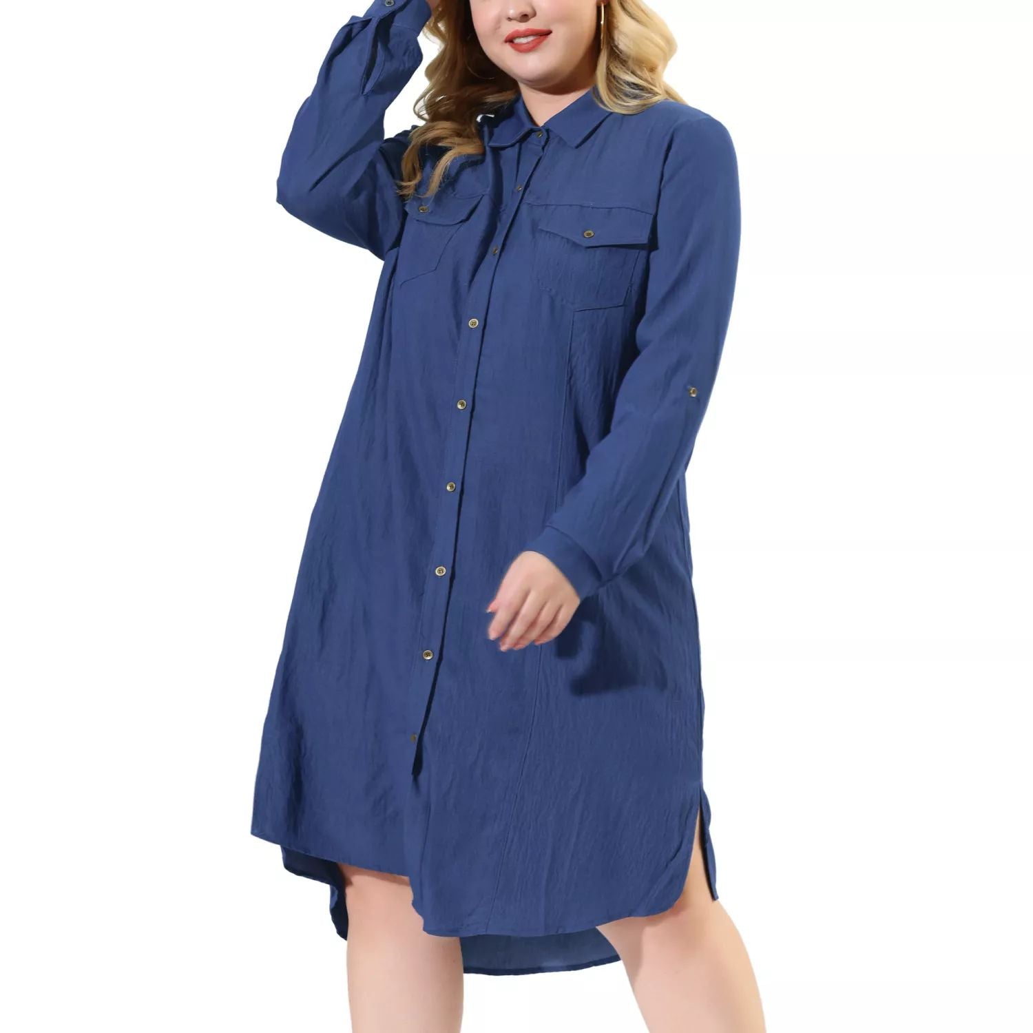 Agnes Orinda Women's Plus Size Long Sleeve Denim Shirt