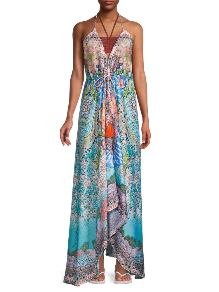 Ranee'S Floral Tassel Maxi Dress, Blue