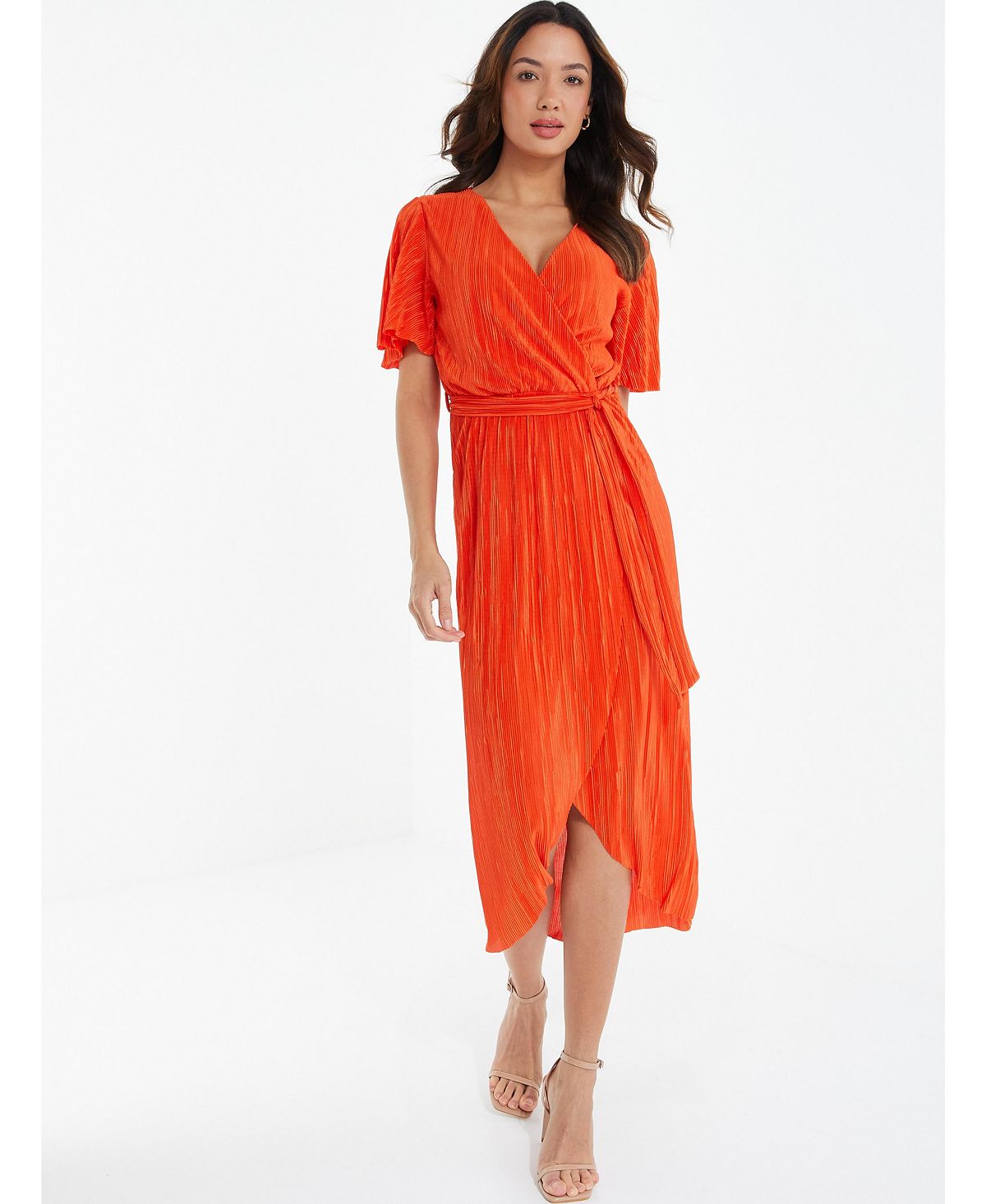 QUIZ Women's Pleated Wrap Midi Dress