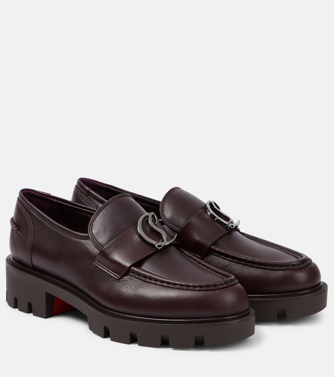 Leather loafers cl moc lug Christian Louboutin, burgundy