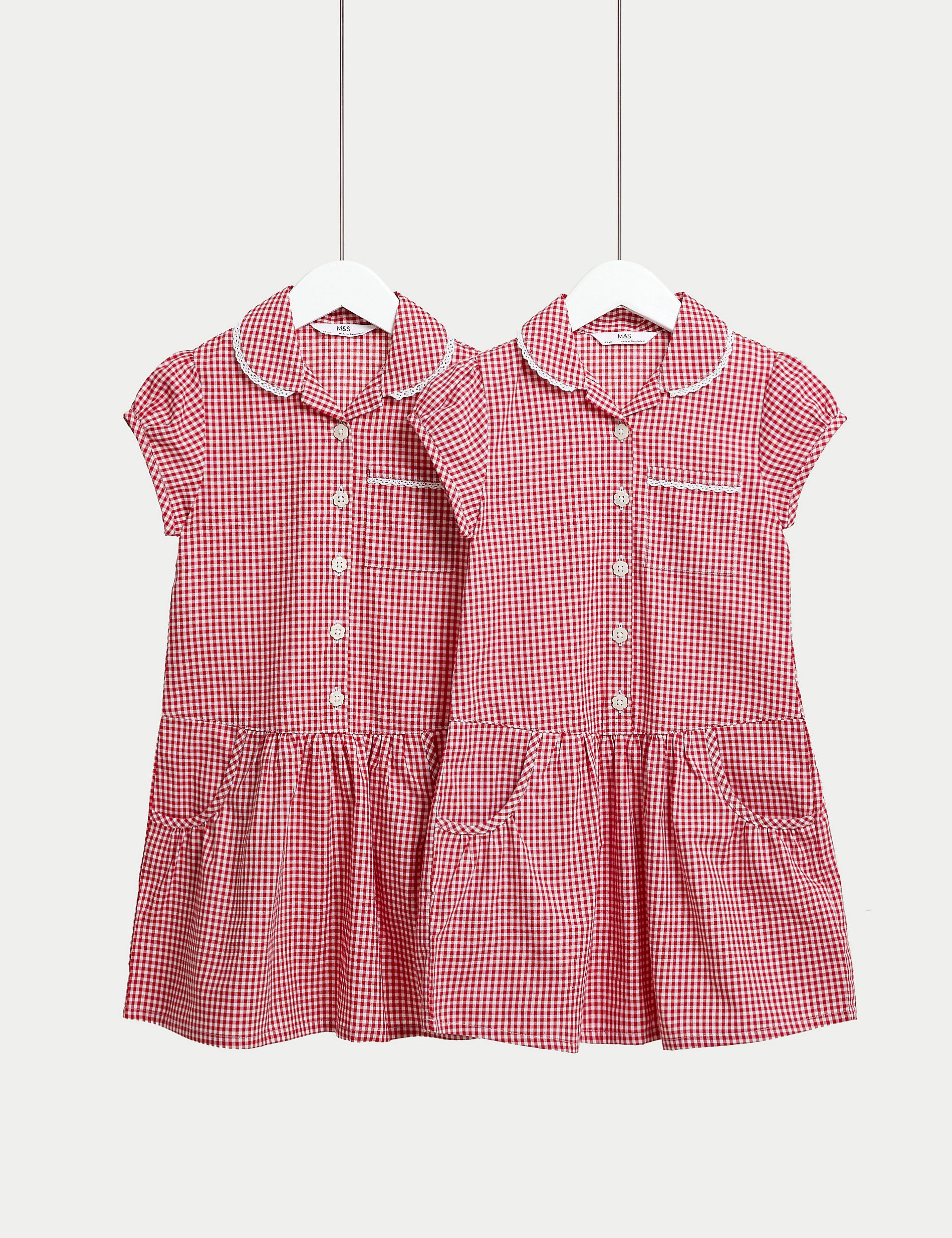 2 Pack Gingham Cotton School Dresses for Girls (2-14 Years) Marks & Spencer ,  red