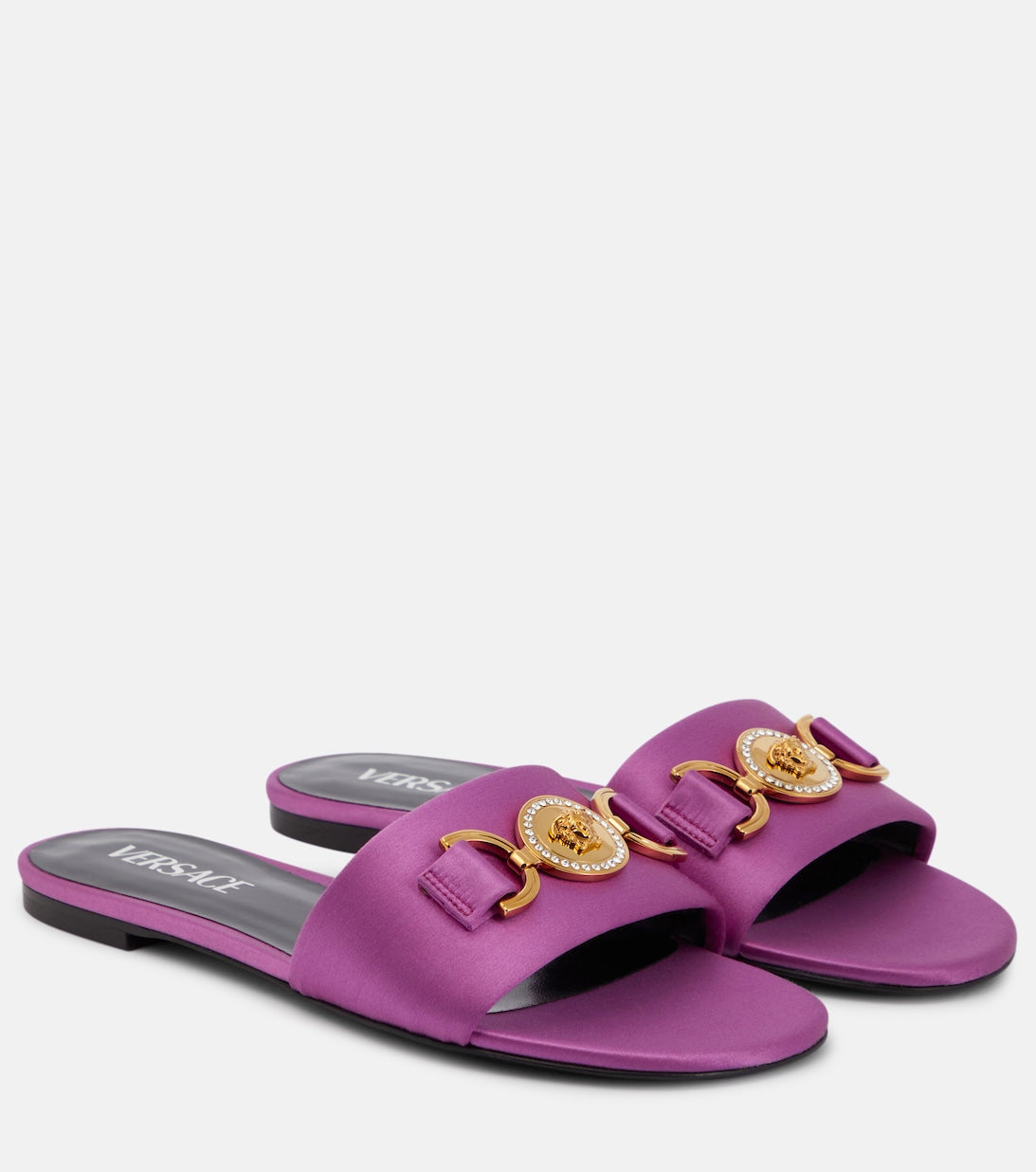 Medusa '95 Versace Satin Slippers, Purple