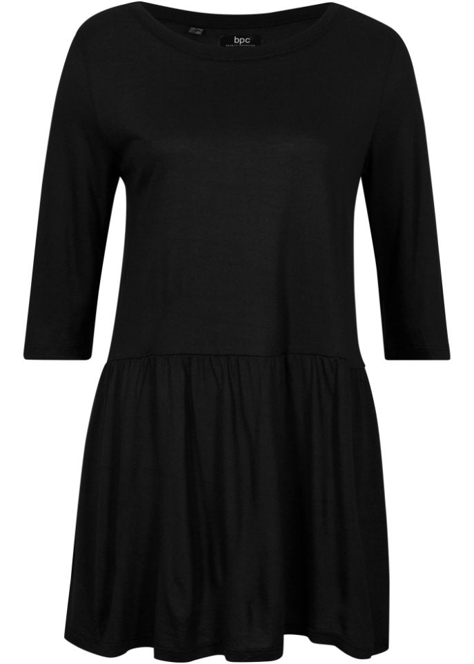 Long shirt with flounce half sleeves Bpc Bonprix Collection, black