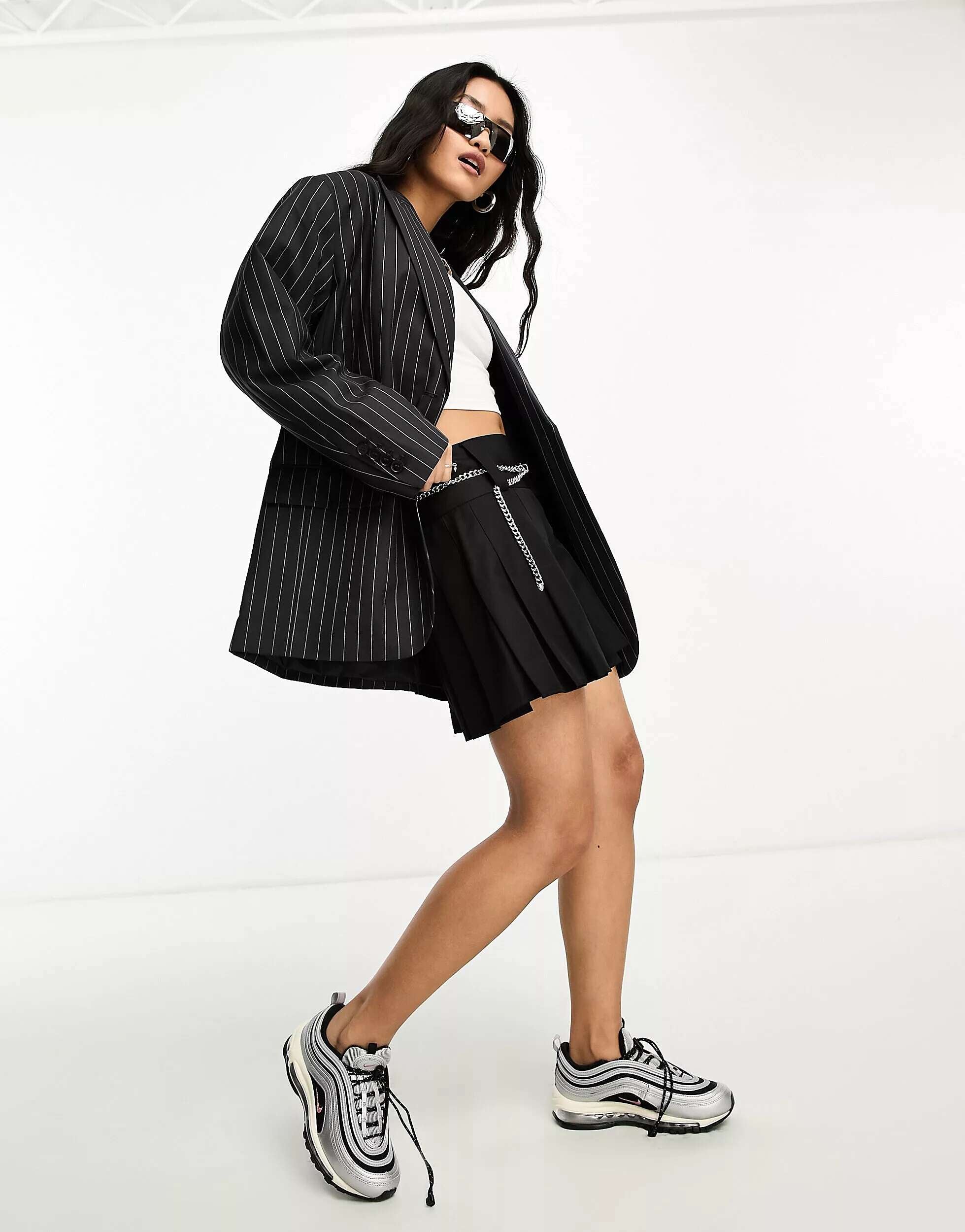 Weekday Aiden Oversized Blazer in Charcoal Pinstripe