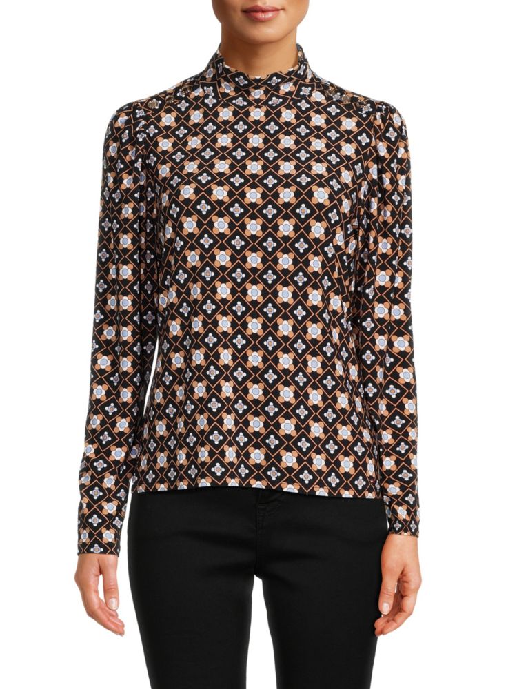 Tommy Hilfiger Geometric Mandarin Top in Midnight Multi