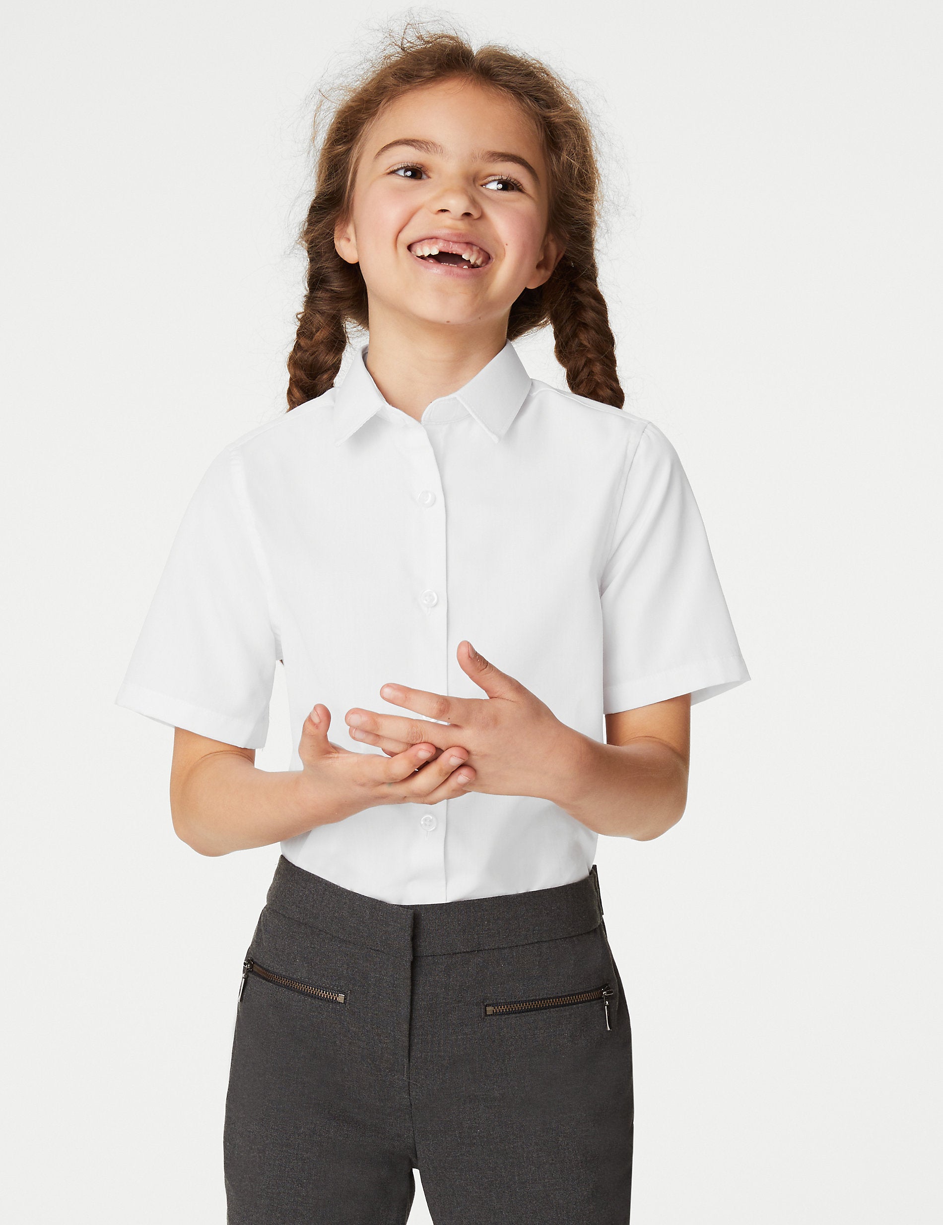 3 Sets of Slim Fit School Shirts for Girls (2-16 Years) easy to iron Marks & Spencer, white