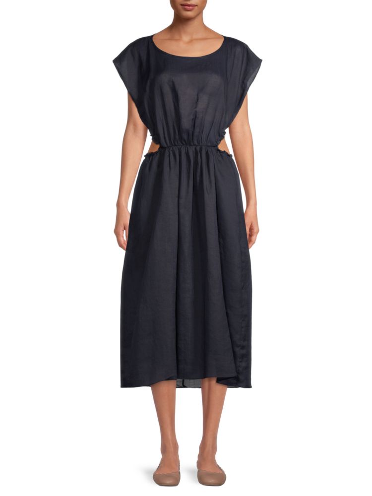 Rebecca Taylor Ramie Cutout Midi Dress, Navy