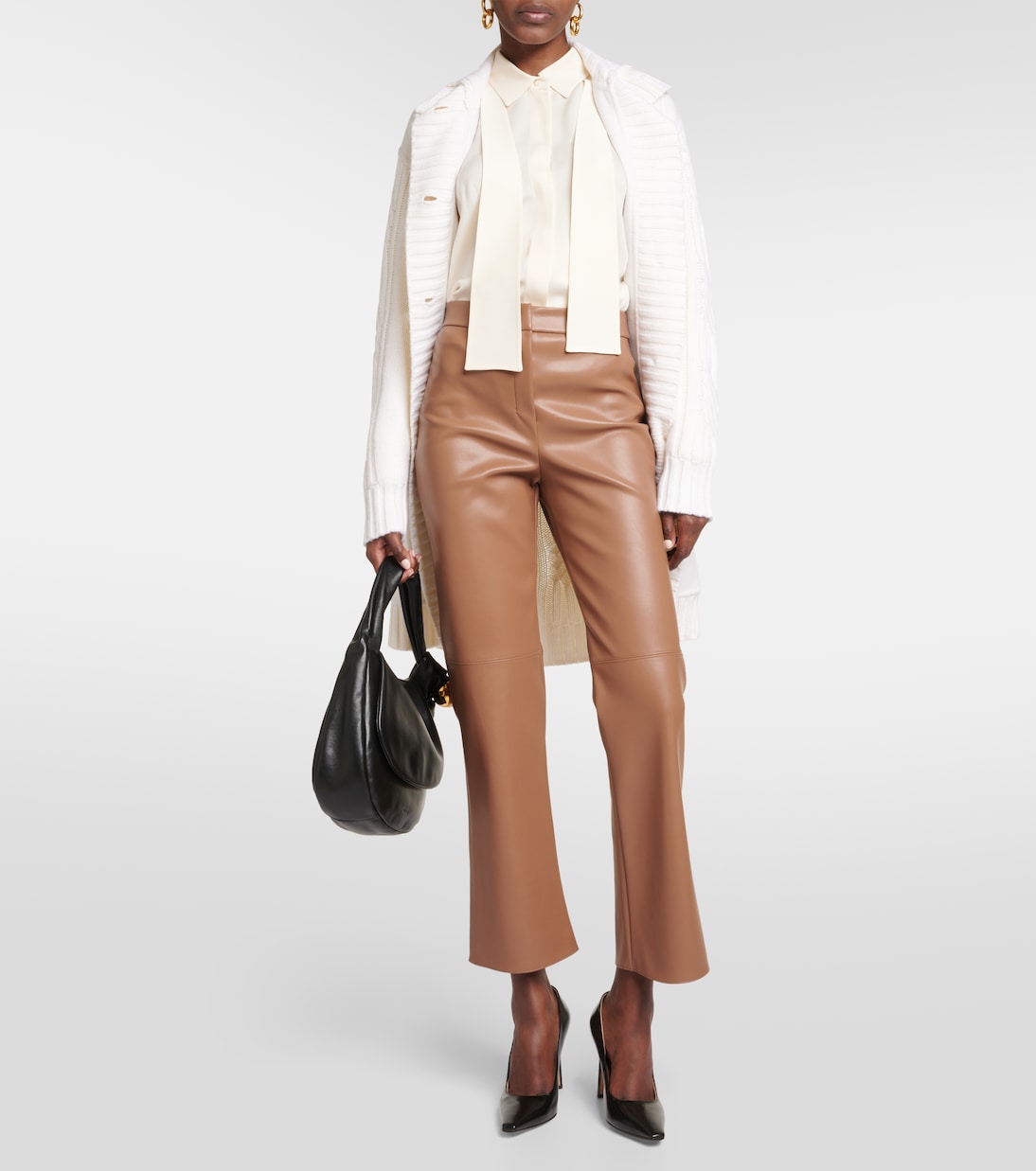 S Max Mara Gorgeous Faux Leather Flare Pants, Brown