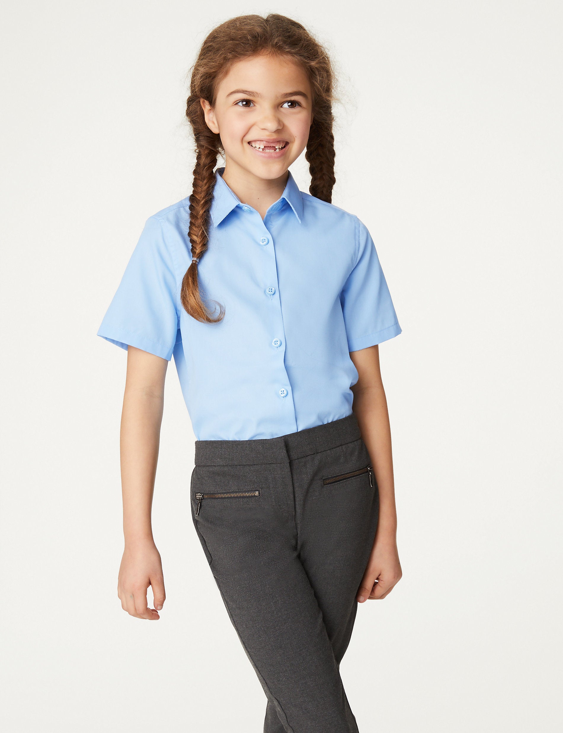 3 Sets of Slim Fit School Shirts for Girls (2-16 Years) easy to iron Marks & Spencer, blue