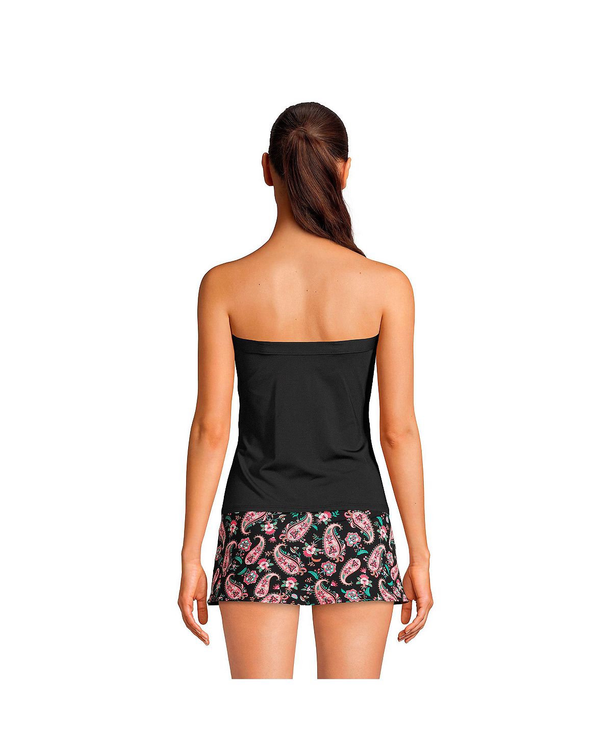 Women's bandeau tankini swimsuit, chlorine resistant with removable adjustable straps Lands' End, black