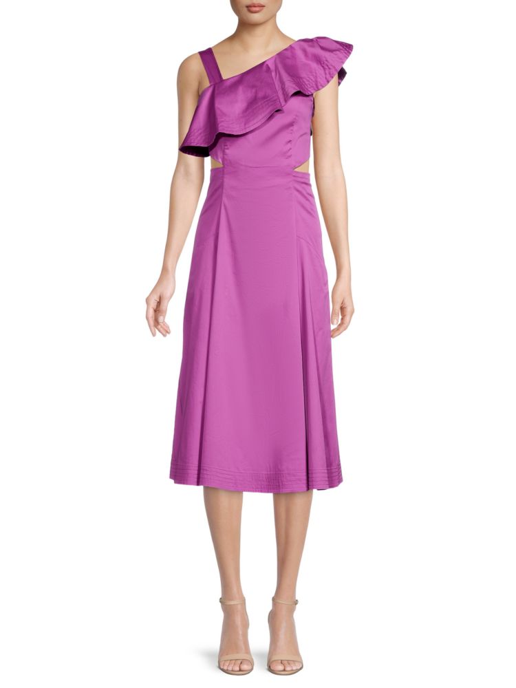 Veronica Beard Beilla A-Line Ruffle Dress in Vivid Orchid