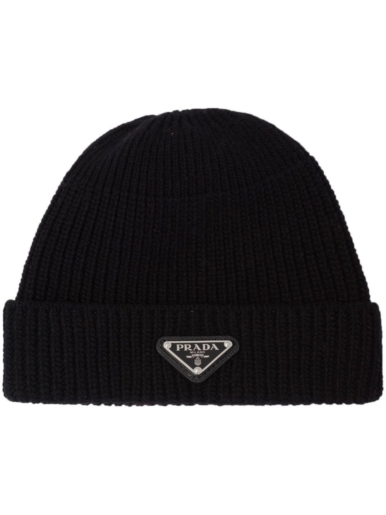 Prada Cashmere Beanie Hat With Logo Black