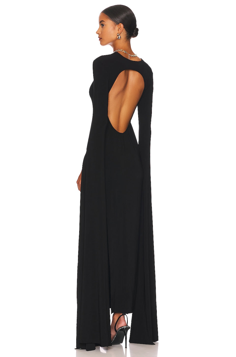 Norma Kamali Ribbon Sleeve Gown Dress, Black