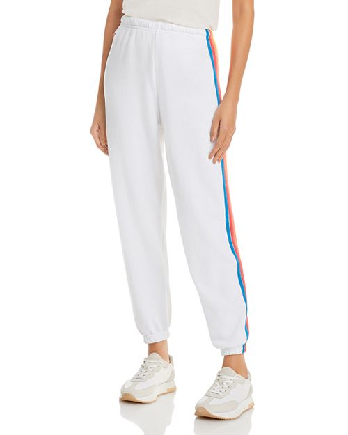 Aviator Nation Rainbow Striped Sweatpants in White Neon Rainbow