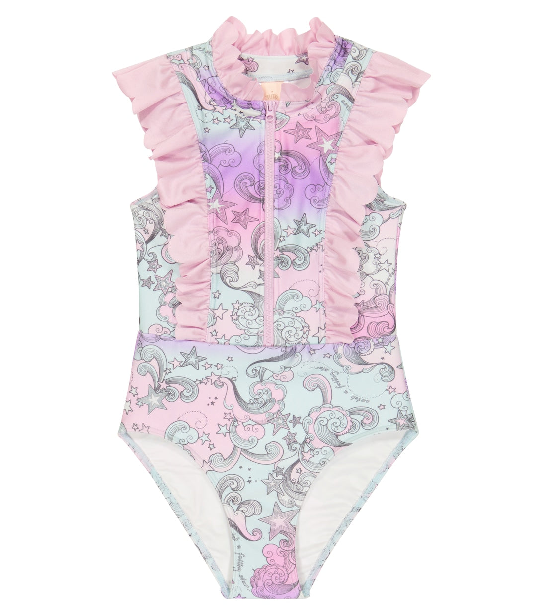 Aquarius Ruffle Swimsuit with Tutu Du Monde Print, Purple