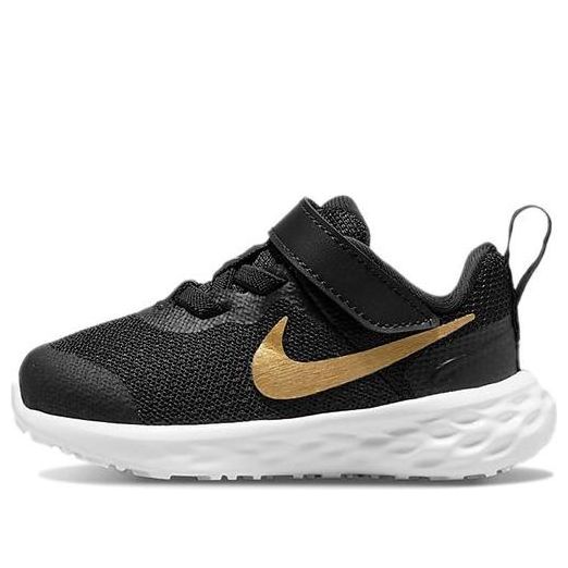 حذاء رياضي (TD) Nike Revolution 6 للجري منخفض الارتفاع باللون الأسود/الذهبي، أسود