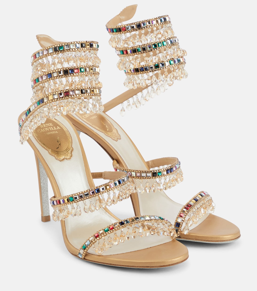 Chandelier Rene Caovilla satin sandals with decor, multicolor