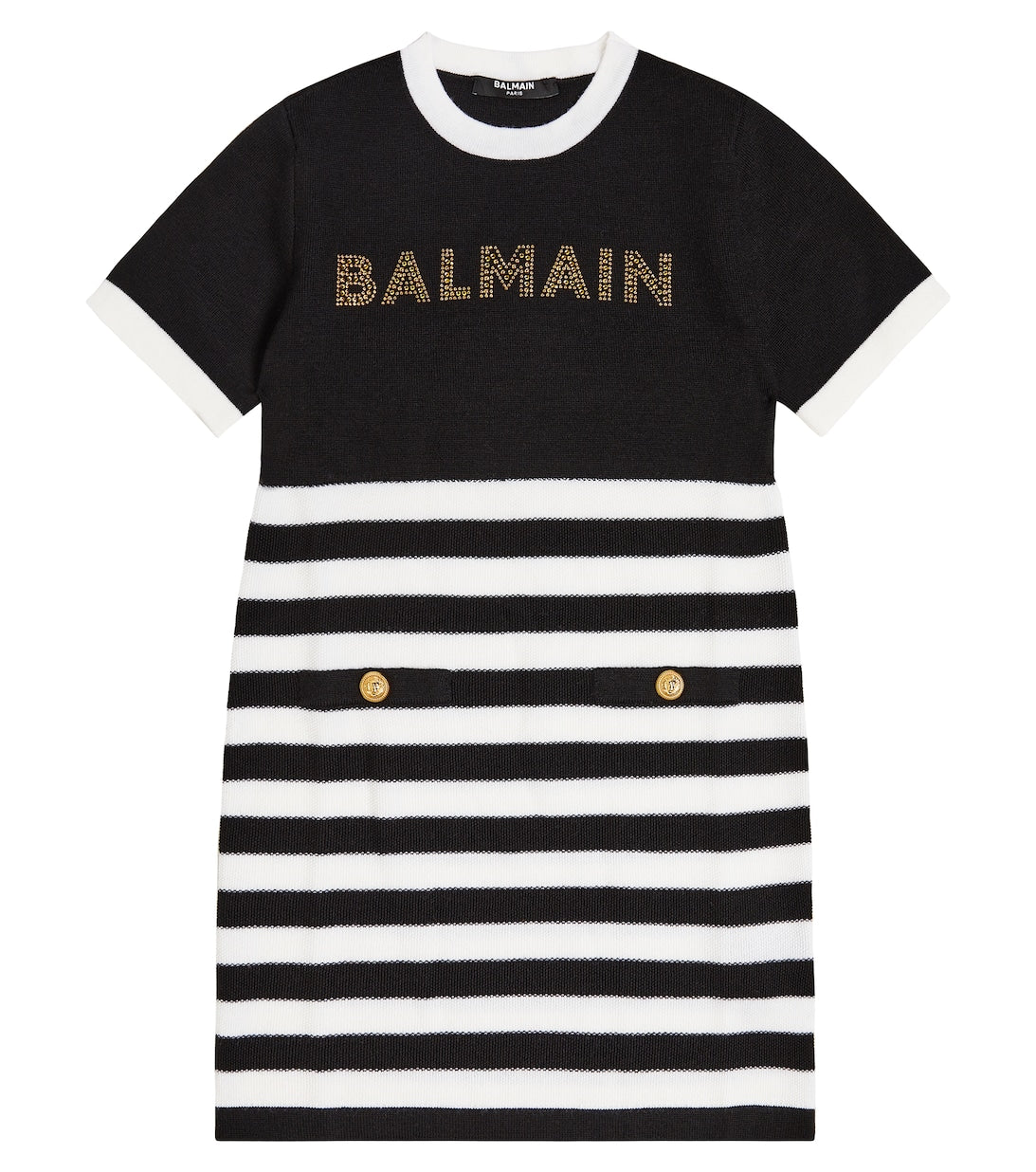 Balmain Logo Striped Jersey Dress, Black