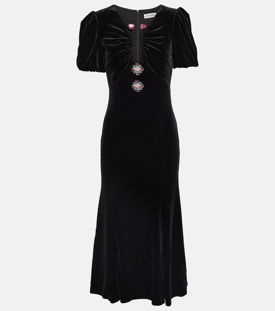 Self-Portrait Embellished Velvet Midi Dress, Black