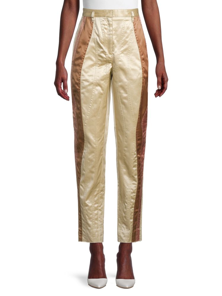 Bottega Veneta Color Blocked Cupro Lined Trousers in Brown Yellow