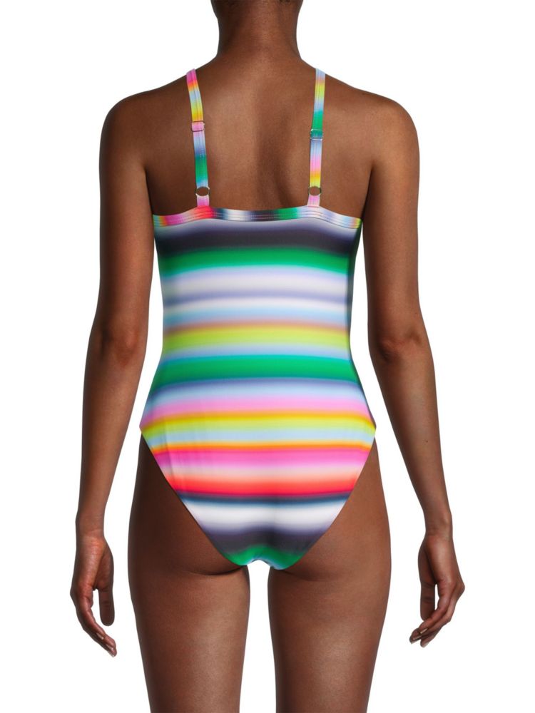 Cynthia Rowley Ombre Striped One Piece Swimsuit in Green Multicolor